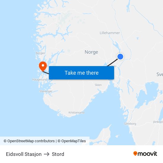 Eidsvoll Stasjon to Stord map