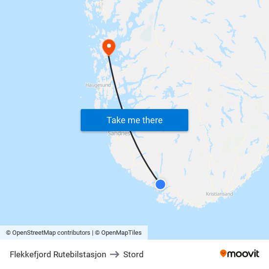 Flekkefjord Rutebilstasjon to Stord map