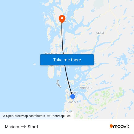 Mariero to Stord map