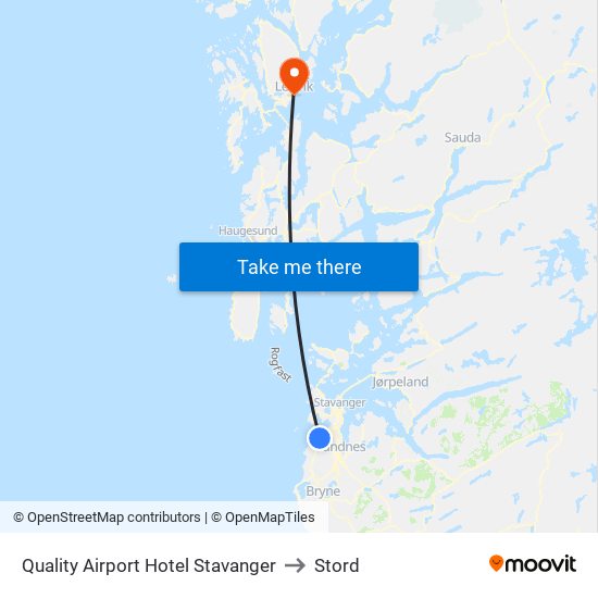 Quality Airport Hotel Stavanger to Stord map