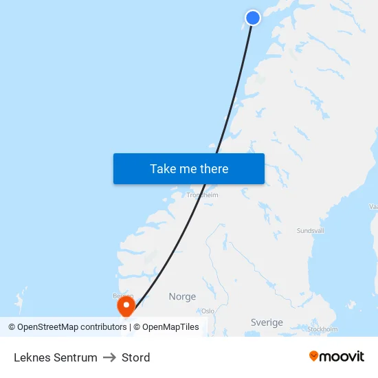 Leknes Sentrum to Stord map