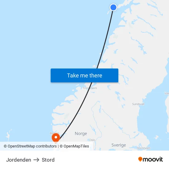 Vikingmuseet to Stord map