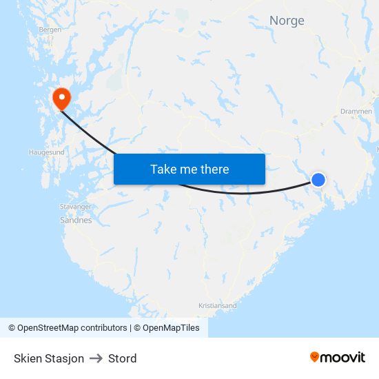 Skien Stasjon to Stord map