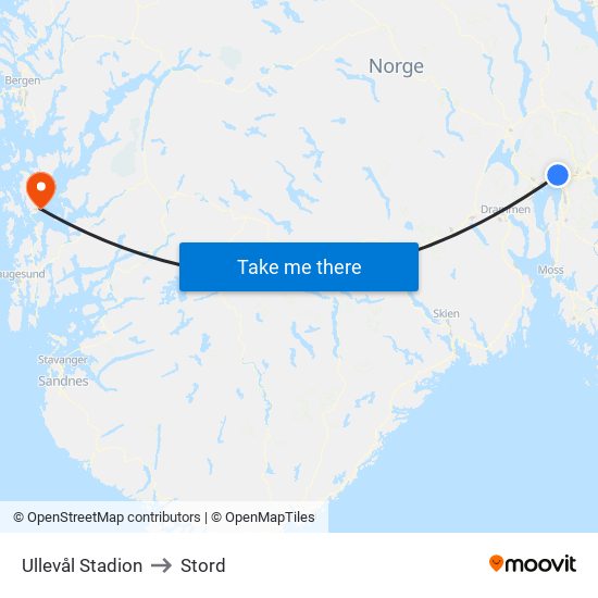 Ullevål Stadion to Stord map