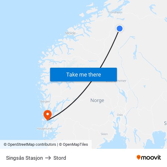 Singsås Stasjon to Stord map