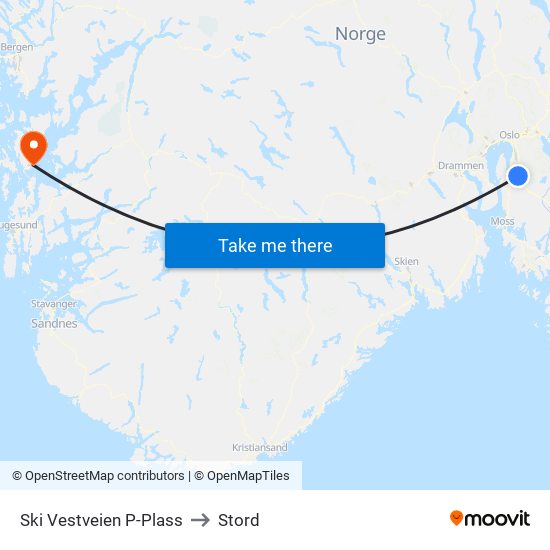 Ski Vestveien P-Plass to Stord map