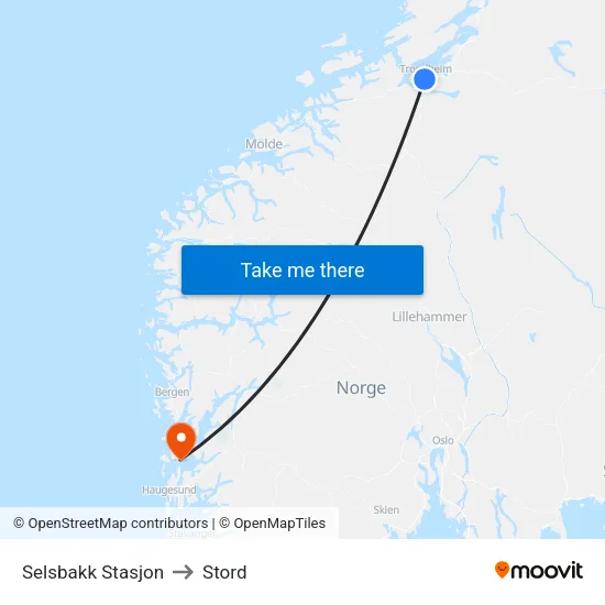 Selsbakk Stasjon to Stord map