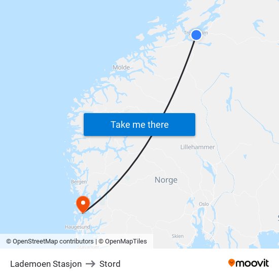 Lademoen Stasjon to Stord map