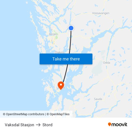 Vaksdal Stasjon to Stord map