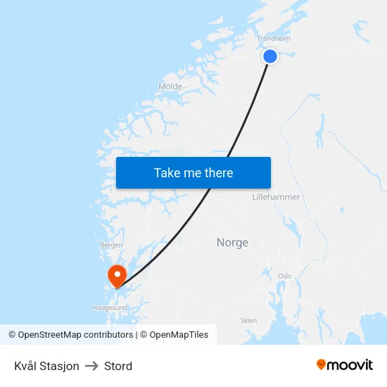 Kvål Stasjon to Stord map
