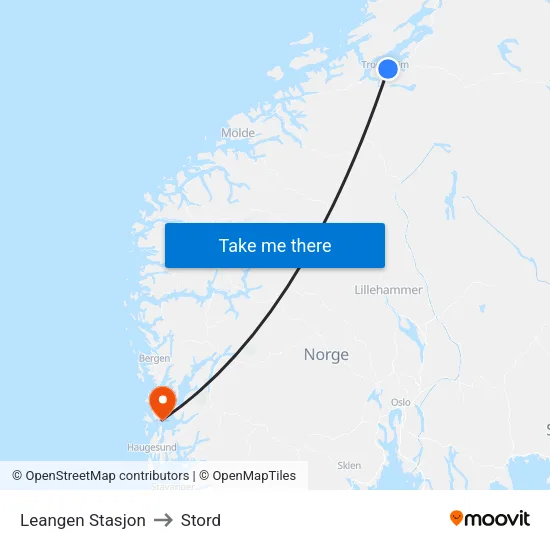 Leangen Stasjon to Stord map