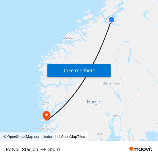 Rotvoll Stasjon to Stord map
