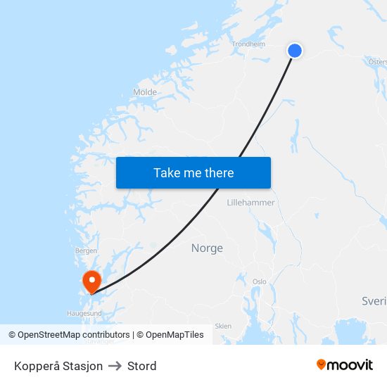 Kopperå Stasjon to Stord map