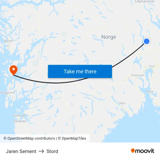 Jaren Sement to Stord map