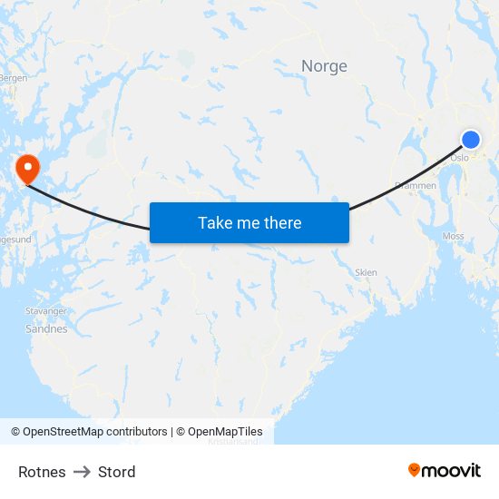 Rotnes to Stord map