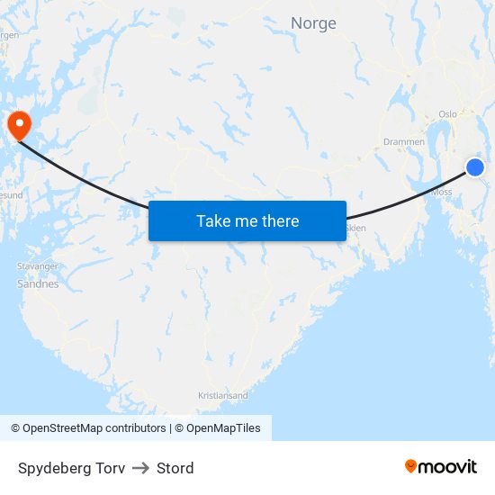 Spydeberg Torv to Stord map