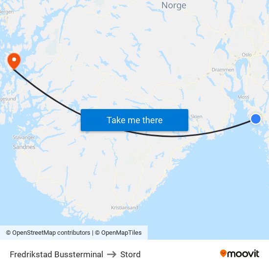 Fredrikstad Bussterminal to Stord map