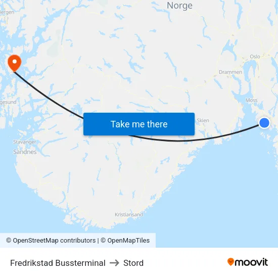 Fredrikstad Bussterminal to Stord map