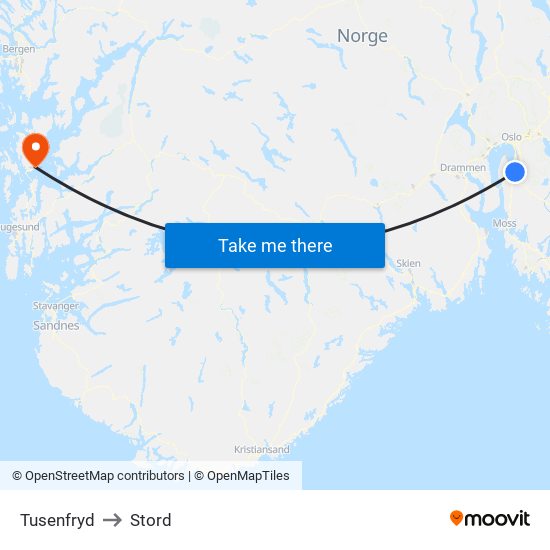 Tusenfryd to Stord map