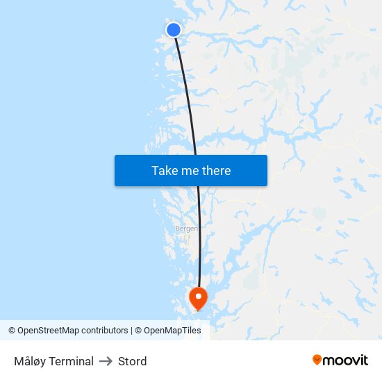 Måløy Terminal to Stord map