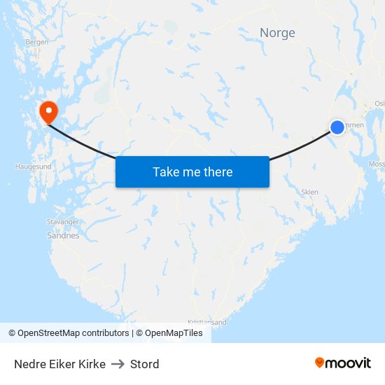 Nedre Eiker Kirke to Stord map