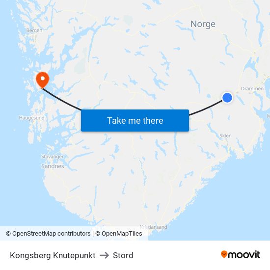 Kongsberg Knutepunkt to Stord map