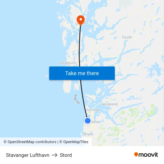 Stavanger Lufthavn to Stord map