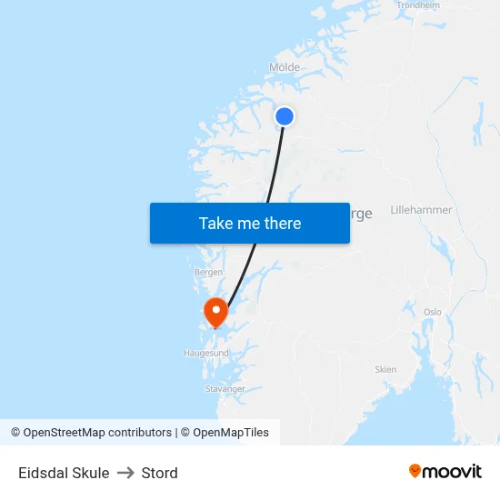 Eidsdal Skule to Stord map