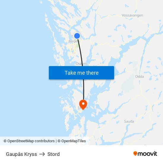 Gaupås Kryss to Stord map