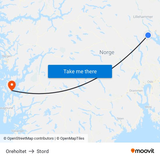 Oreholtet to Stord map