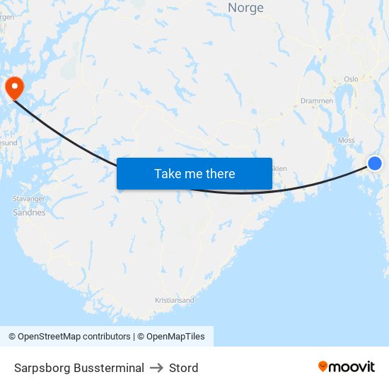 Sarpsborg Bussterminal to Stord map