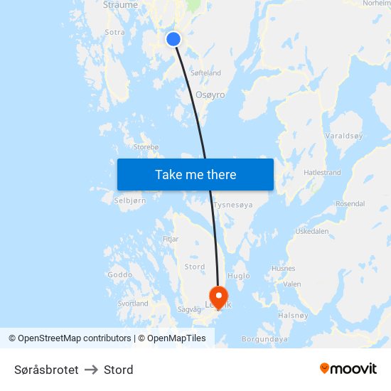 Søråsbrotet to Stord map