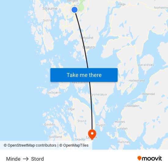 Minde to Stord map