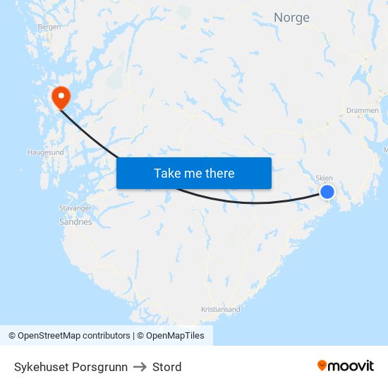 Sykehuset Porsgrunn to Stord map