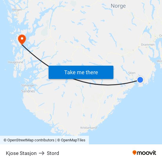 Kjose Stasjon to Stord map