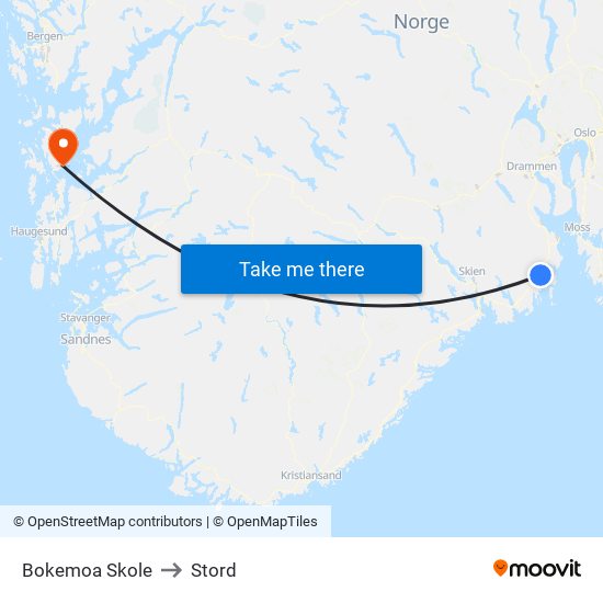 Bokemoa Skole to Stord map