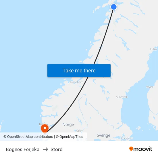 Bognes Ferjekai to Stord map