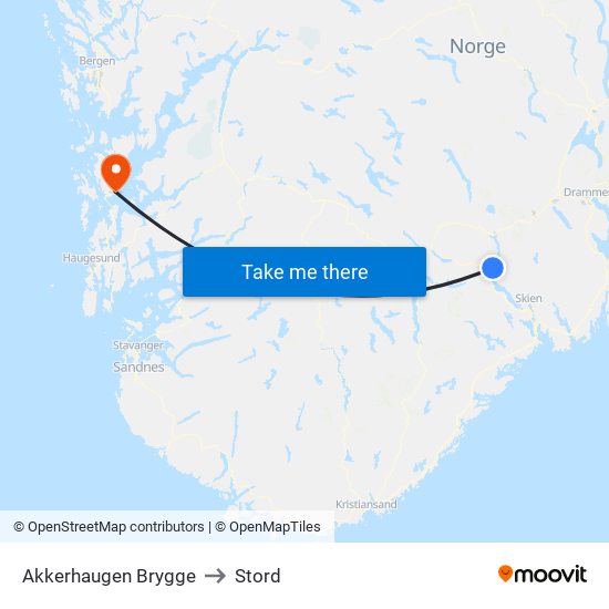 Akkerhaugen Brygge to Stord map