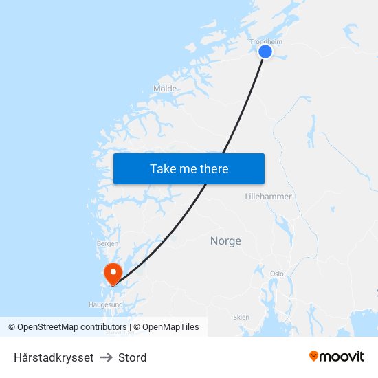 Hårstadkrysset to Stord map