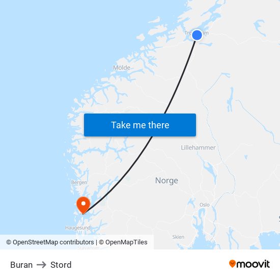 Buran to Stord map