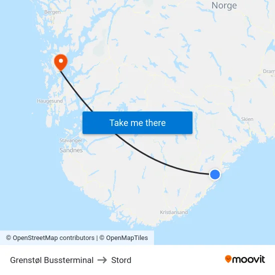 Grenstøl Bussterminal to Stord map