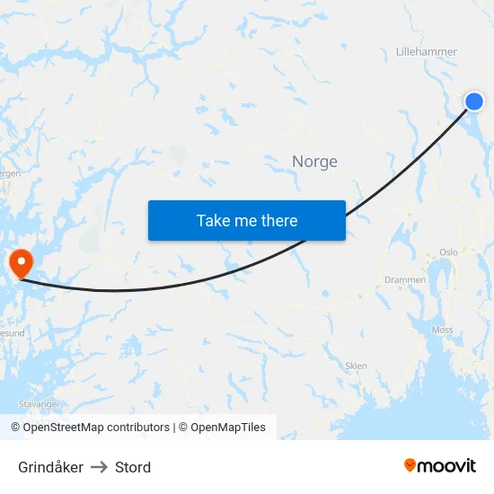 Grindåker to Stord map