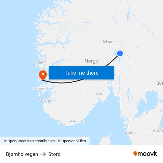 Bjørnholvegen to Stord map