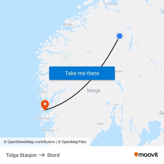 Tolga Stasjon to Stord map