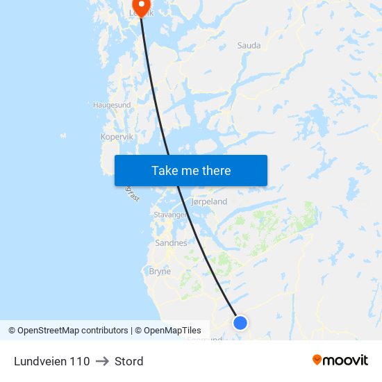 Lundveien 110 to Stord map