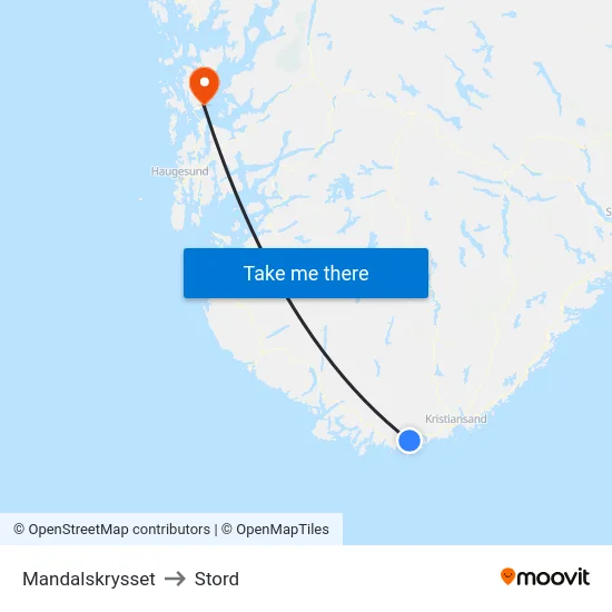 Mandalskrysset to Stord map