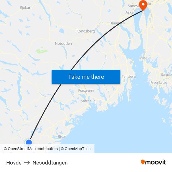 Hovde to Nesoddtangen map