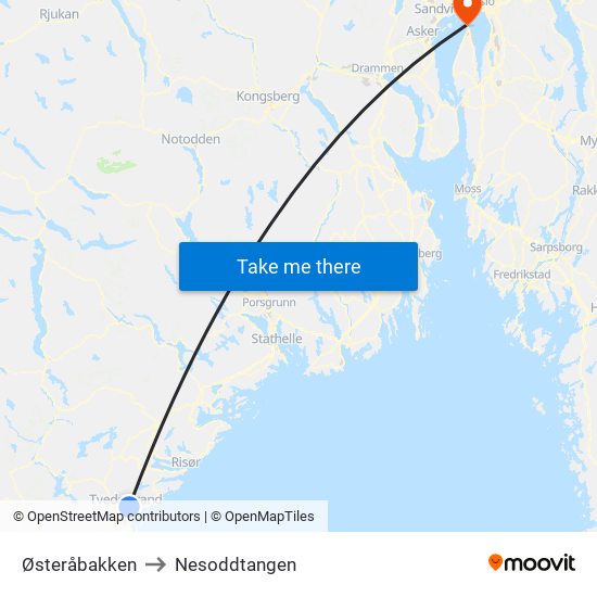 Østeråbakken to Nesoddtangen map