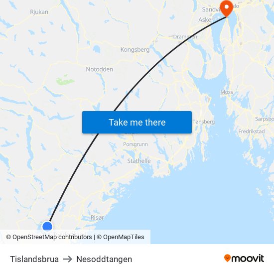 Tislandsbrua to Nesoddtangen map