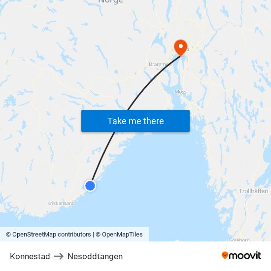 Konnestad to Nesoddtangen map